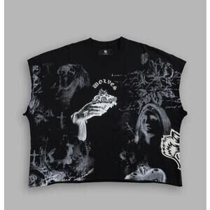 HEART OF THORNS 
Darc Sport  GRUNGE CUT-OFF MID-LENGTH RAW HEM  IN BLACK Large